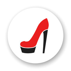 Women's red shoe on high heel. Flat vector icon. Best for seamless patterns, stickers, print, web, logo and branding design.