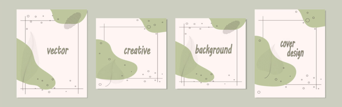 Set of vector square and vertical backgrounds with side proportions for Iinstagram in a minimalist style with a linear image of leaves