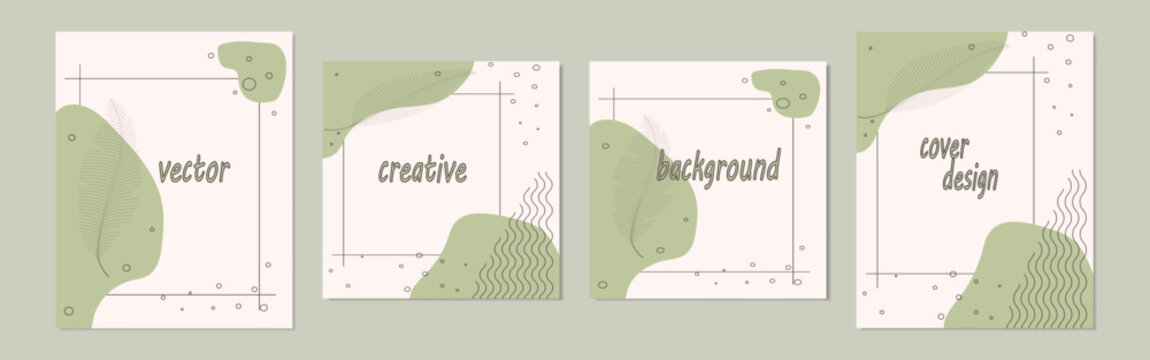 Set of vector square and vertical backgrounds with side proportions for Iinstagram in a minimalist style with a linear image of leaves