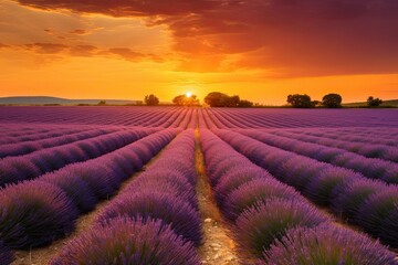Fototapeta na wymiar lavender field at sunset, ai generative