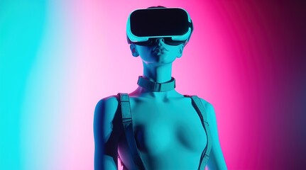 A mannequin in VR glasses. Soft pop. Generative AI