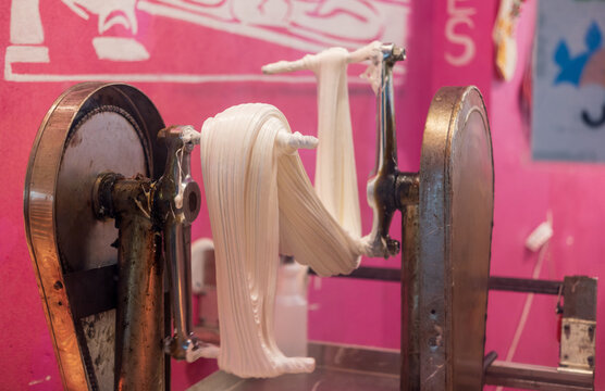 Closeup of the process of candy making