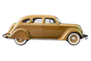 Side view of a mid twentieth century brown luxury classic car - 593913620