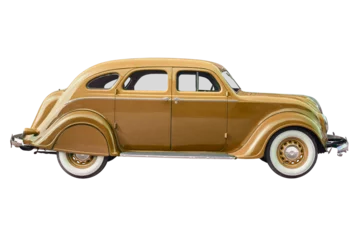 Schilderijen op glas Side view of a mid twentieth century brown luxury classic car © Martin Bergsma