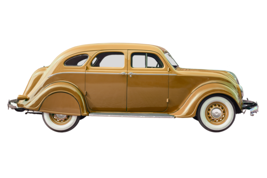 Side view of a mid twentieth century brown luxury classic car
