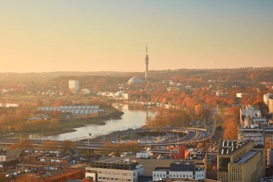 Aerial afternoon view of the city center of Arnhem, The Netherlands