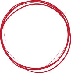 Red circle line hand drawn. Highlight hand drawing circle isolated on white background. Round handwritten circle. For marking text, note, mark icon, number, marker pen, pencil and text check, vector