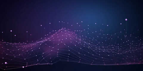 テクノロジー、ラインと点の紫背景 | Technology abstract lines and dots connection purple background,AI generative