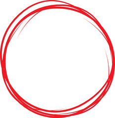 Red circle line hand drawn. Highlight hand drawing circle isolated on white background. Round handwritten circle. For marking text, note, mark icon, number, marker pen, pencil and text check, vector