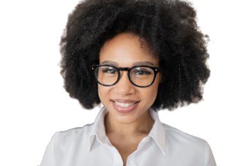 The manager is a curly-haired woman in a white shirt, student, intern, transparent background, isolated.