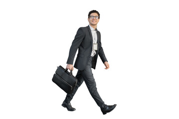 A businessman carrying a briefcase goes to work, a full-length man in a business suit manager,...