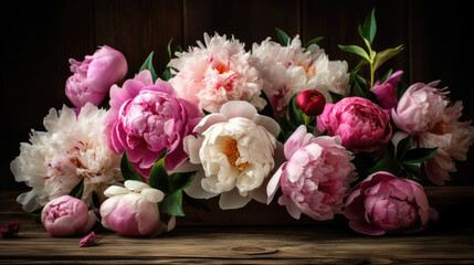 Romantic bouquet of peonies in the interior. AI generated