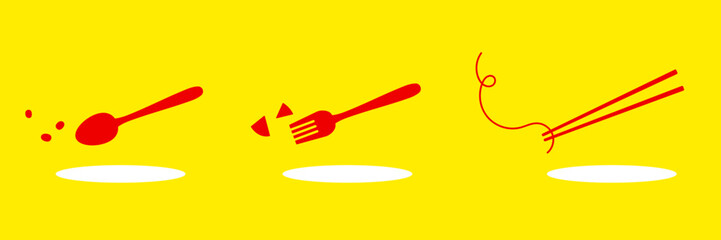 箸、スプーン、フォークが浮いているイラスト