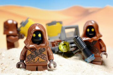 Naklejka premium Lego Star Wars figures Jawa People on the outer rim of the desert planet Tatooine