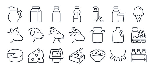 Dairy and milk products editable stroke outline icons set isolated on white background flat vector illustration. Pixel perfect. 64 x 64. - obrazy, fototapety, plakaty