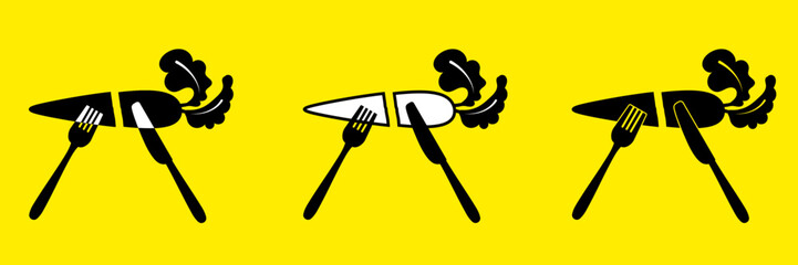にんじんを切り分けるナイフとフォークのイラスト