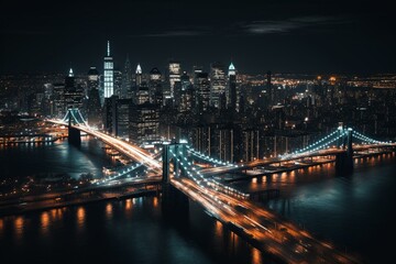 Fototapeta na wymiar AI GENERATIVE, long exposure new york at night. Generative AI