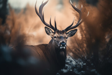 elk among autumn nature, close-up. ai generative