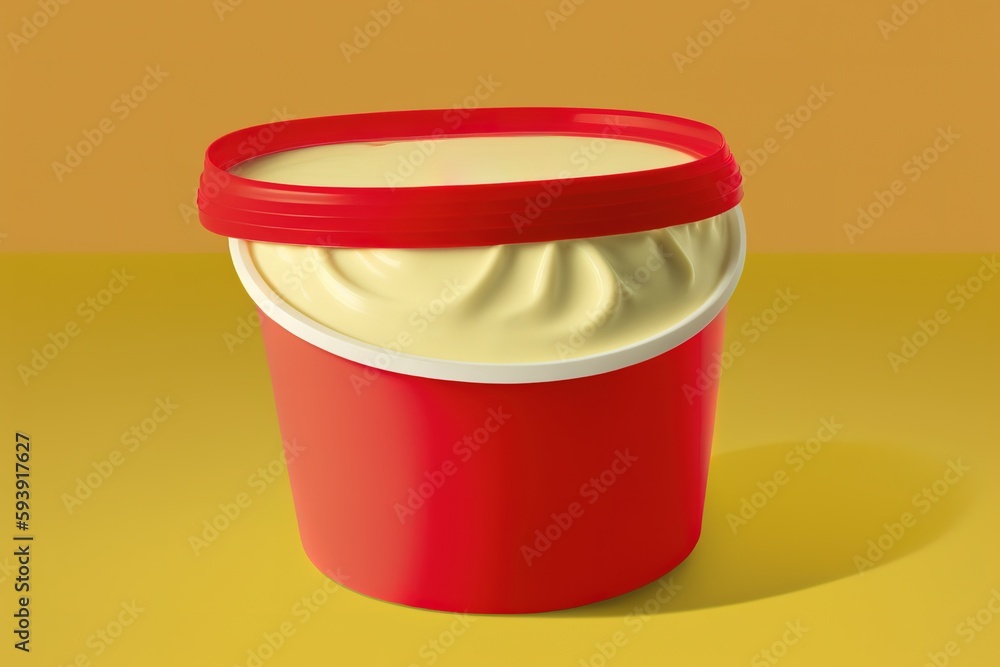 Poster mayonnaise container on the red surface generative ai