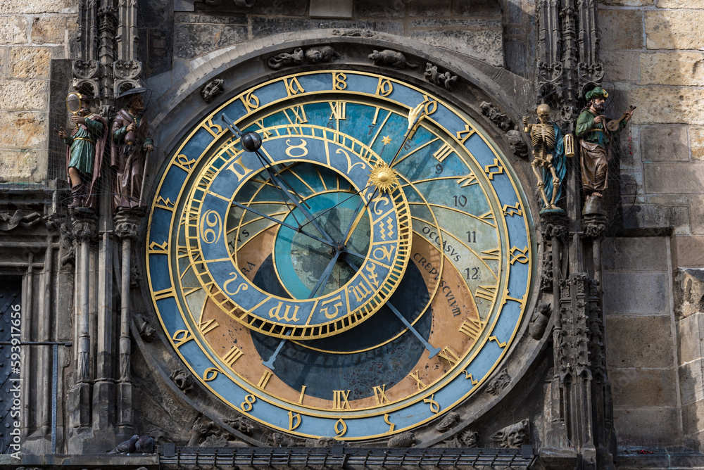 Poster prague astronomical clock tower, czech. old town square. prague, czech republic