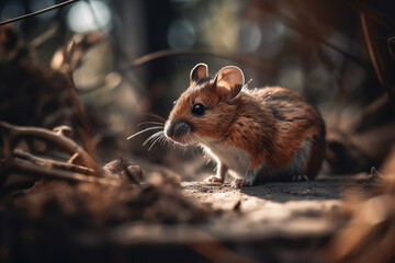 cute mouse in the autumn forest. close-up. ai generative