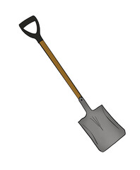 A tool consisting of a long wooden handle attached to a large metal part, used to throw things such as soil, coal from one place to another.
shovel, illustrated explanation .