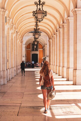 Famous arch at the Praca do comercio- tourism in Portugal