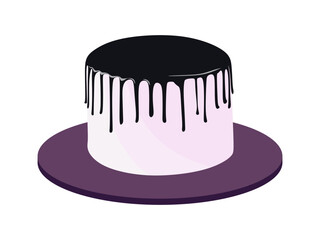 Birthday sweet cake dessert in flat illustration isolated on white background. Chocolate cake cartoon illustration of dessert. Vector