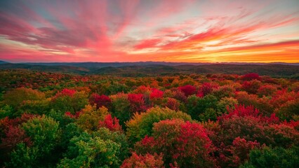 Fototapeta na wymiar Gile Mountain Trailhead with Autumn foliage at sunset