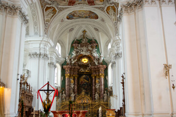 Fototapeta na wymiar WEINGARTEN, GERMANY - April 2023: Interior of Basilica of St. Martin and Oswald in Weingarten, Germany