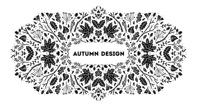 Vector leaves cover template, decorative wedding border. White and black art decoration shape. Luxury style banner with space for text. Elegant decoration for cosmetics, vine, perfume, health products