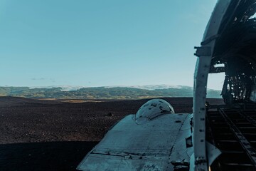 Abandoned airplane in field