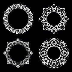 Set of decorative frames Elegant vector element for design in Eastern style, place for text. Floral black and white borders. Lace illustration for invitations and greeting cards.