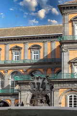 Facade of Royal Palace of Naples situated on Piazza del Plebiscito, Naples, Italy