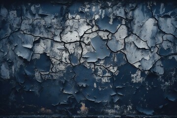 Black dark navy blue old painted wall texture background for design. Toned rough concrete surface. A painted old building wall with cracks. Close - up. Generative AI