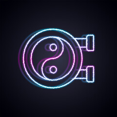 Glowing neon line Yin Yang symbol of harmony and balance icon isolated on black background. Vector