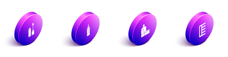 Set Isometric Mascara brush, Cream or lotion cosmetic tube, and Hairbrush icon. Vector