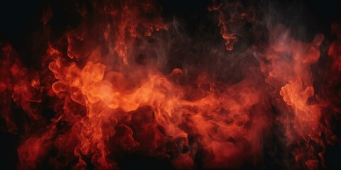 Fototapeta premium Black fiery red abstract background. Fire background with space for design, banner. Flame and smoke. Armageddon, apocalypse, spooky, halloween, inferno, hell, evil concept. Generative AI