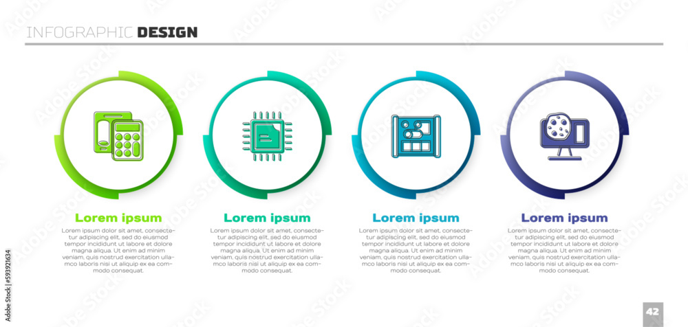 Poster set calculator, processor cpu, graphing paper for engineering and genetic. business infographic temp
