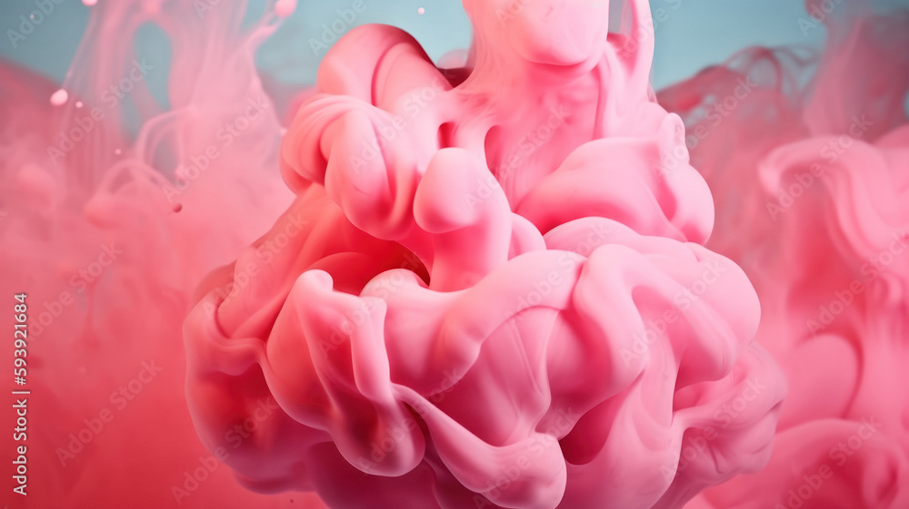 Poster abstract colorful pink soft pastel color cloud background, multicolored ink drop fluid motion in wat