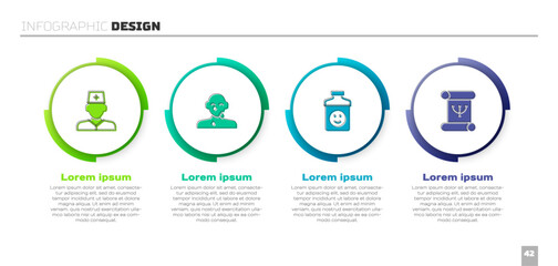 Set Male doctor, Tear cry eye, Antidepressants and Psychology book. Business infographic template. Vector