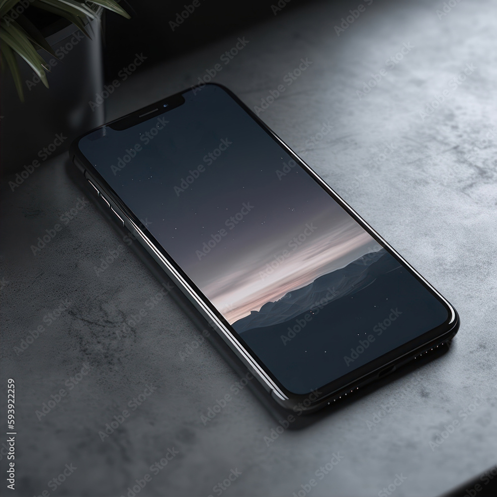 Aufkleber smartphone with blank screen on the table. 3d rendering. generative ai