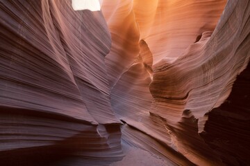 Idyllic view of sunlight streaming through the Antelope Canyon rock formation, Arizona