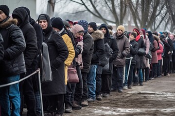 crowd of refugees in the street, ai generative