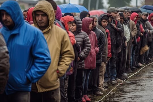crowd of refugees in the street, ai generative