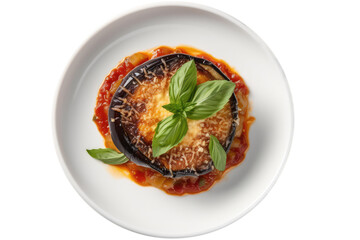 Parmigiana Di Melanzane On White Plate. Italian Food On Isolated Transparent Background, Png. Generative AI