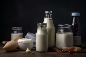 Obraz na płótnie Canvas Milk cheese yogurt bottles dairy healthy isolated. Generative AI