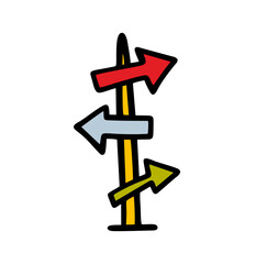 A road sign, a column with an arrow.