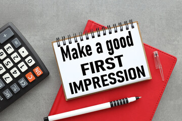 Make a first good impression Message. red notepad and open notebook