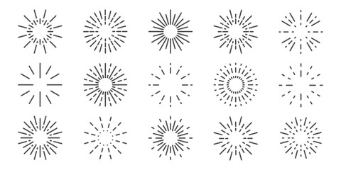 Round sunburst, line radial frame icon set